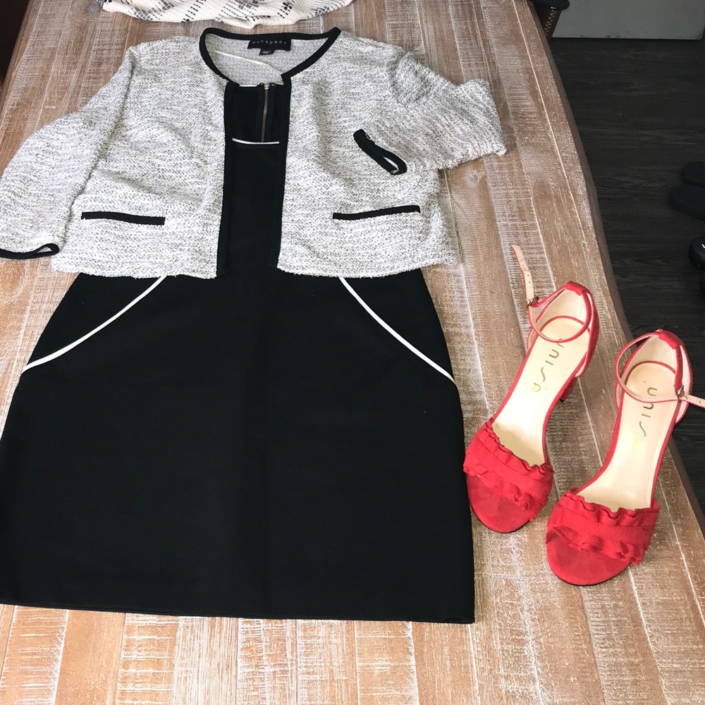 Beautiful black dress with white piping